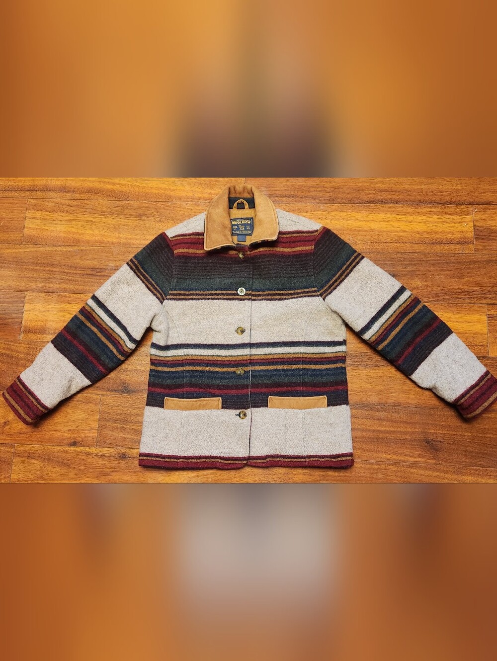 WOOLRICH Wool Blanket Coat Women S Small Striped Button Jacket USA Vintage Aztec - Picture 3 of 10